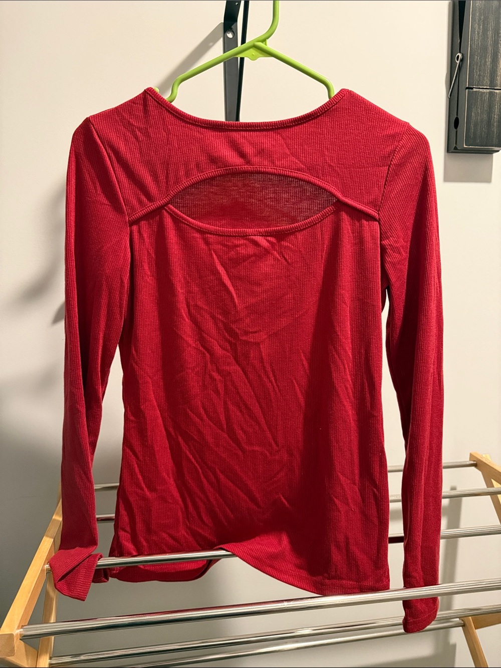 SHEIN Red Long Sleeve Top with Back Cutout